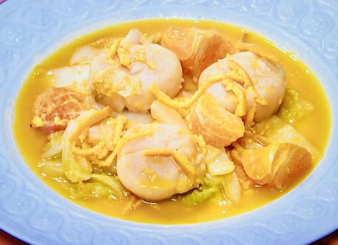 三國清三の白菜と帆立のみかんスープ仕立て/きょうの料理